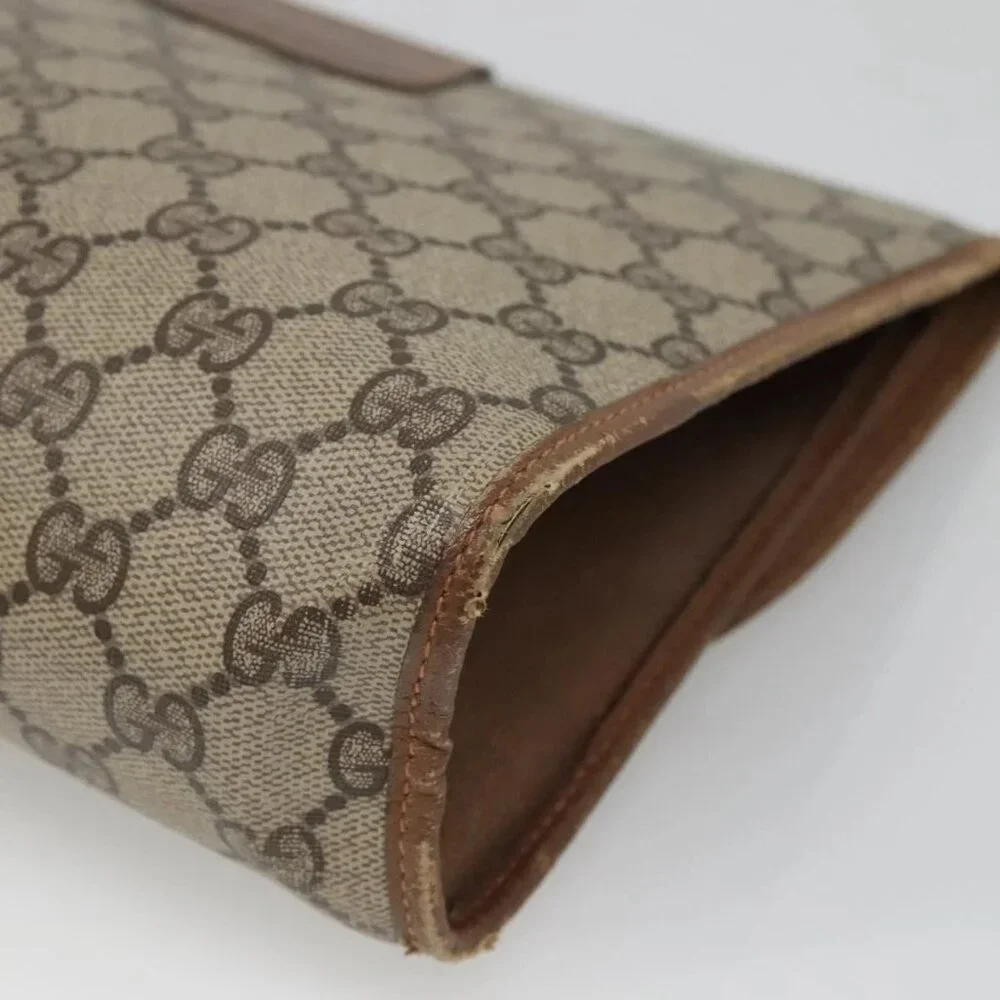 GUCCI GG Supreme Web Sherry Line Clutch Bag PVC Beige Gold 89 01 031 Auth 139970